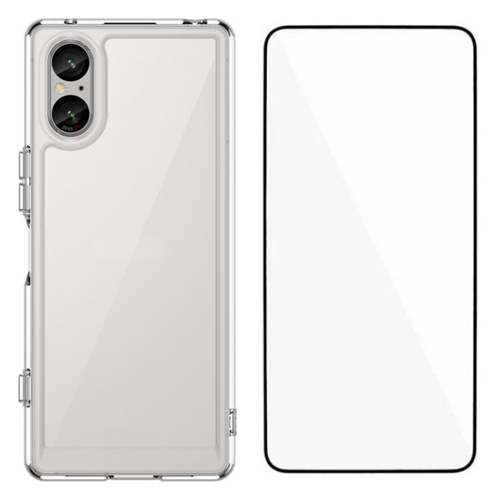 

WANLONFENG MF Series for Sony Xperia 5 V Case TPU+Acrylic Clear Phone Cover with Tempered Glass Film A