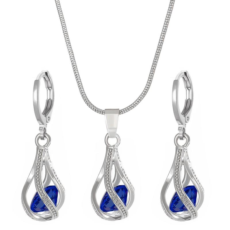 Womens Zircon Crystal Jewelry Set Vintage Rotating Teardrop Necklace Earrings Boho Chic Accessory