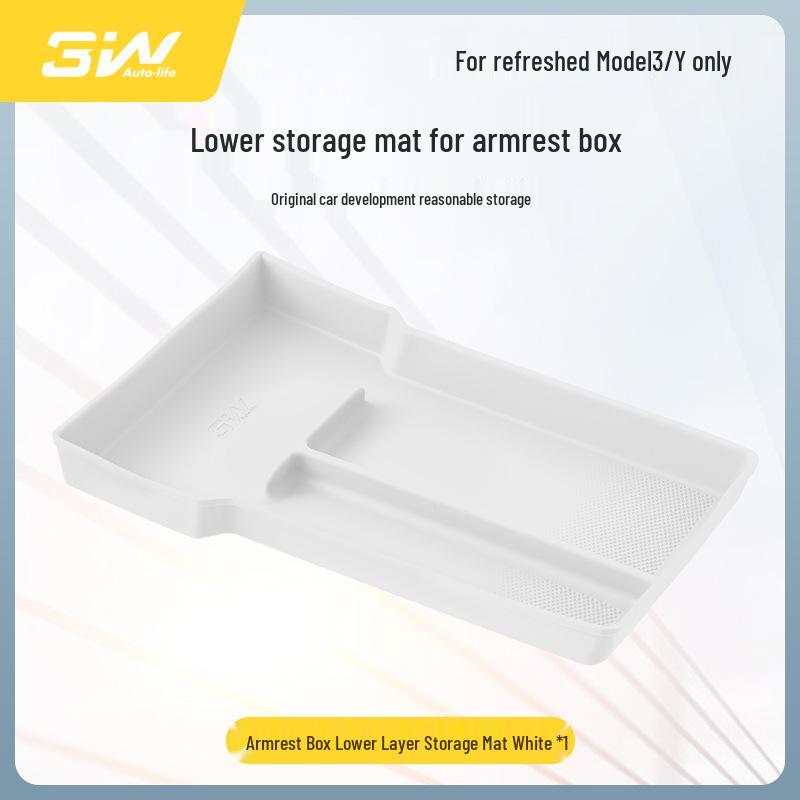 3W Silicone Pad for Tesla Model 3/Y Center Console Armrest, Dual Layer Storage Box