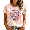 Women's Fashion Casual Short Sleeve Round Neck T-Shirt with Breast Print