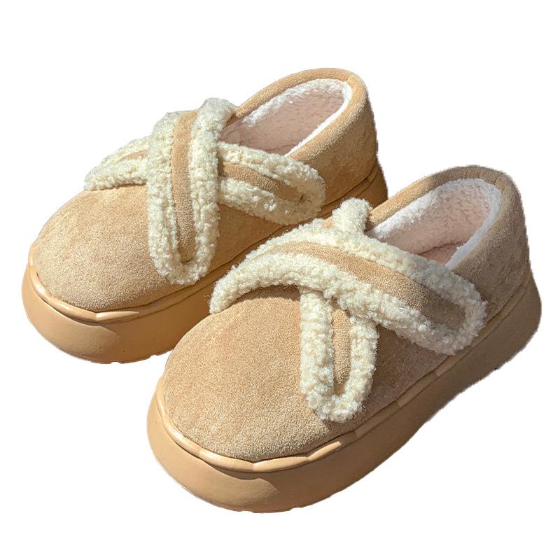 Lamb Wool Cotton Slippers Thick-soled Velvet Autumn and Winter Warm Indoor Home and Outdoor Wear Velcro All-inclusive Heel Cotton Shoes