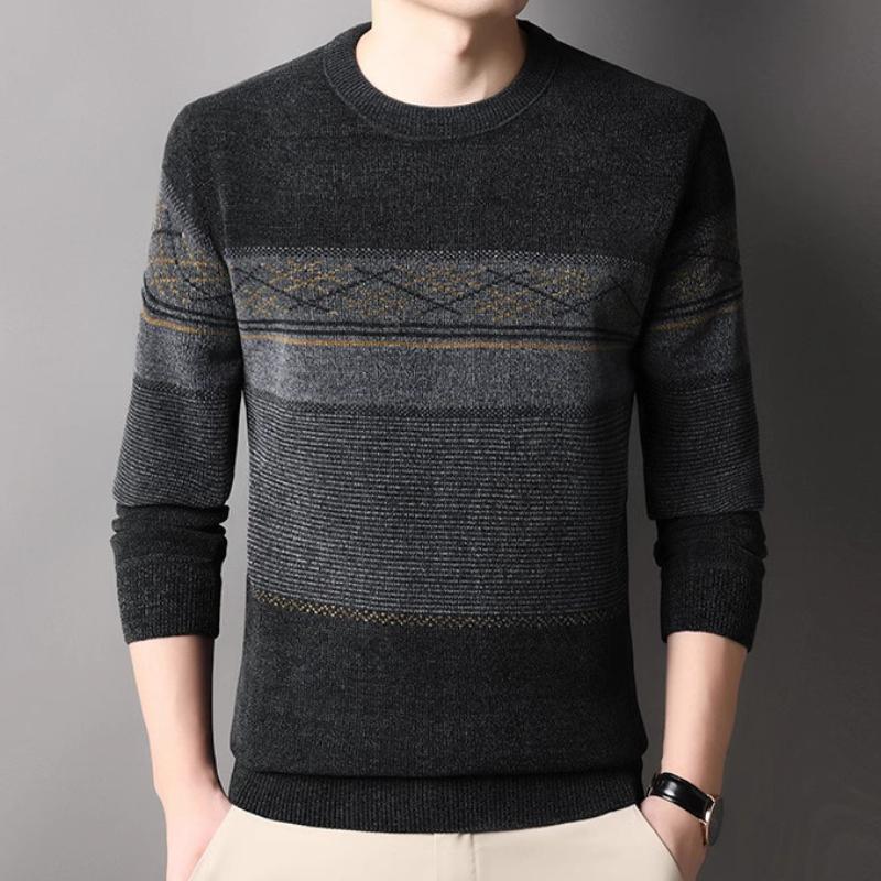 

Мужской свитер в полоску с круглым вырезом и длинным рукавом, теплый трикотажный пуловер, мужская одежда для активного отдыха, стиль Old Money 3XL темно-серого