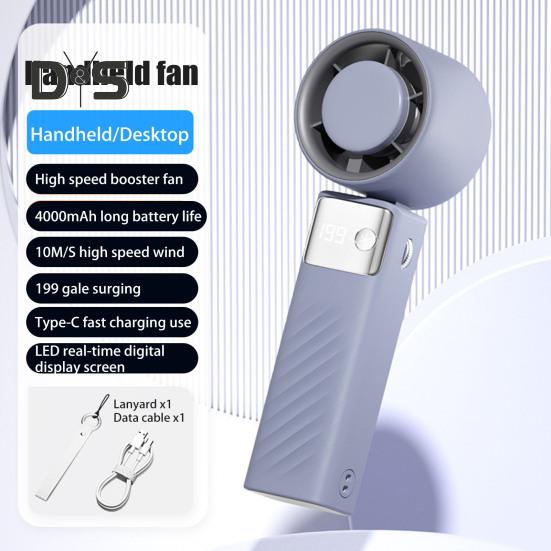 Handheld Cooling Fan with Digital Display Strong Airflow 1-199 Speed Low Noise Battery-Powered Portable Personal Fan