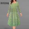 Fashion Elegant Women Dresses Autumn Winter Long Sleeve Loose Casual Flowers 3D Printed Dress Plus Size