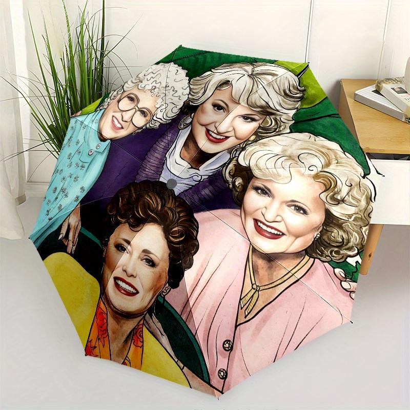 

Golden Girls, Art Automatic Folding Umbrella 8 Ribs Lightweight Design, Durable Iron Frame, Compact and Portable, Ideal Birthday or Christ