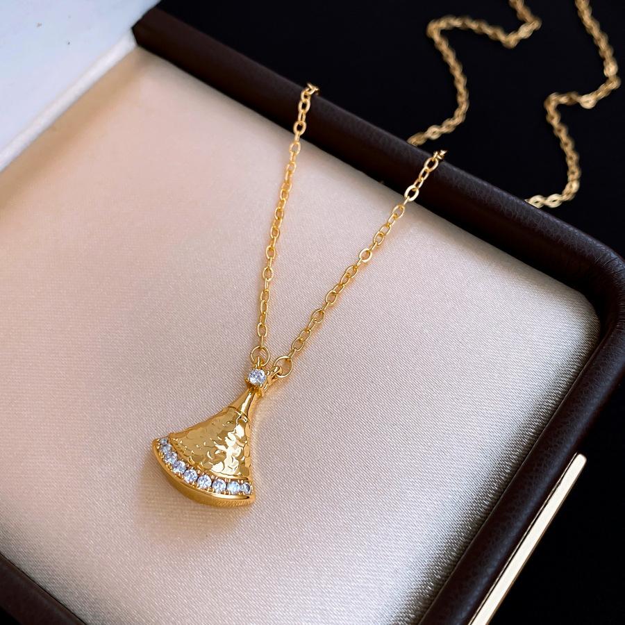 18k real gold electroplated new Chinese zircon geometric fan necklace women's sweater chain necklace