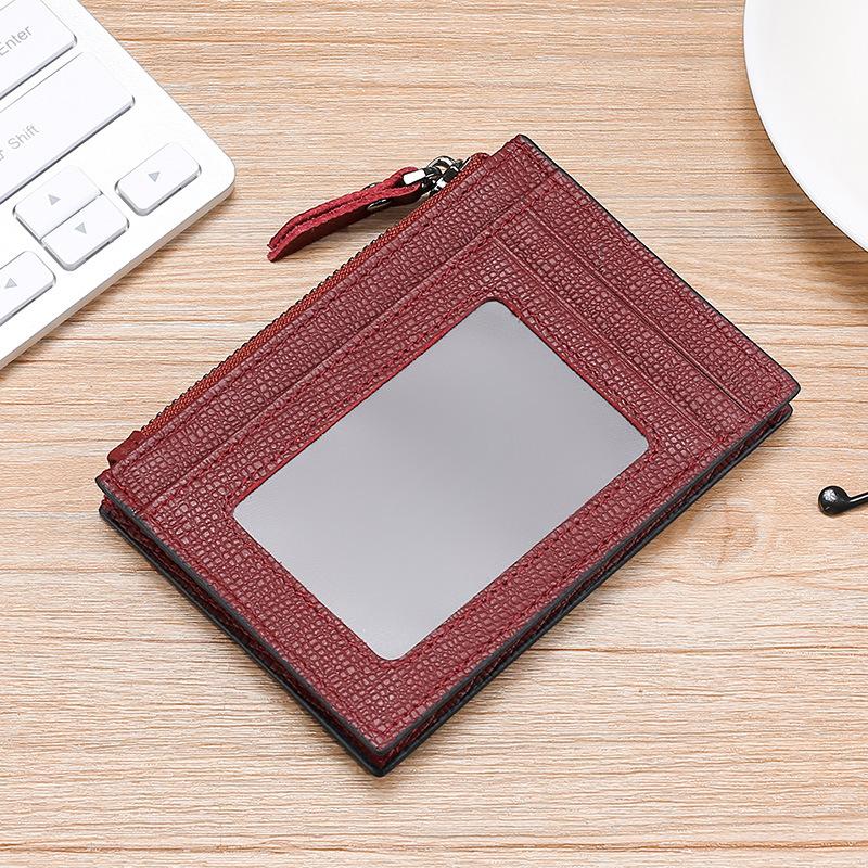 Leather Mini Ultra-thin Card Clip Card Bag RFID Anti-magnetic Cowhide Card Sleeve Zipper Change Bag