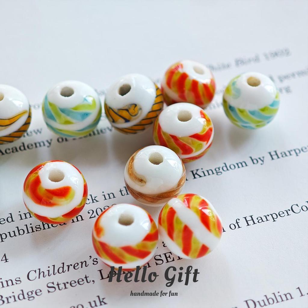 12mm West Asian Threaded Ribbon Candy Color Round Glass Beads for DIY Handmade Crafts