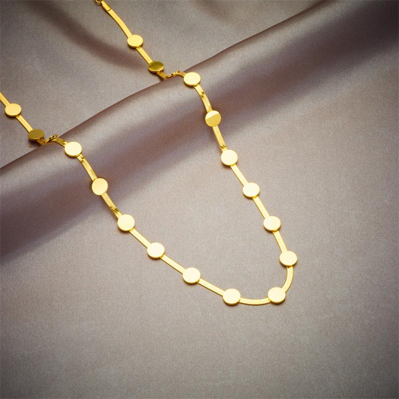 DIEYURO 316L Stainless Steel Gold Round Choker Necklace Bracelets For Women Girl Fashion Non-fading Jewelry Set Accessory