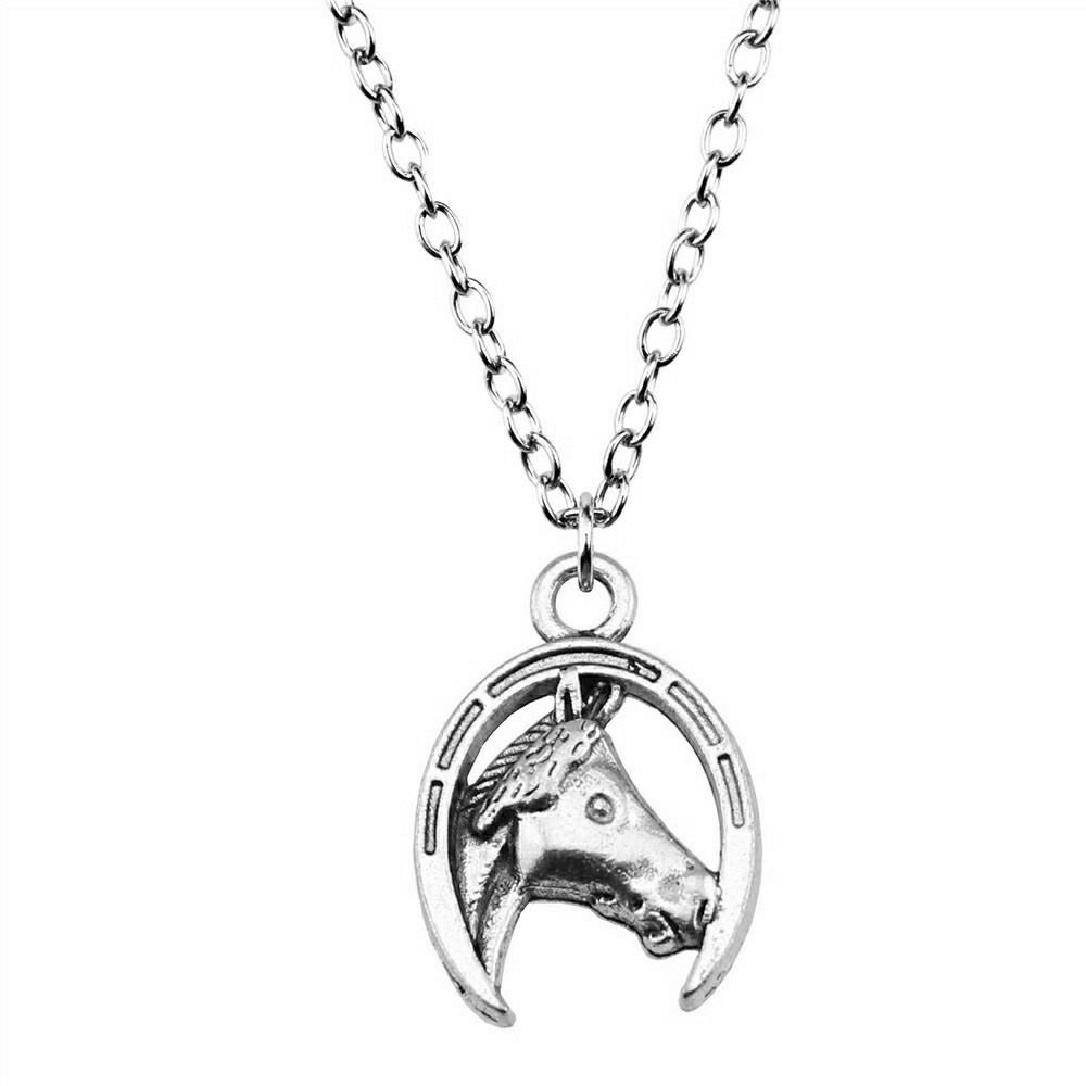 Horseshoe Charm Necklace  Animal Pendant For Horse Lovers Cowboy Western Jewelry 43cm Chain