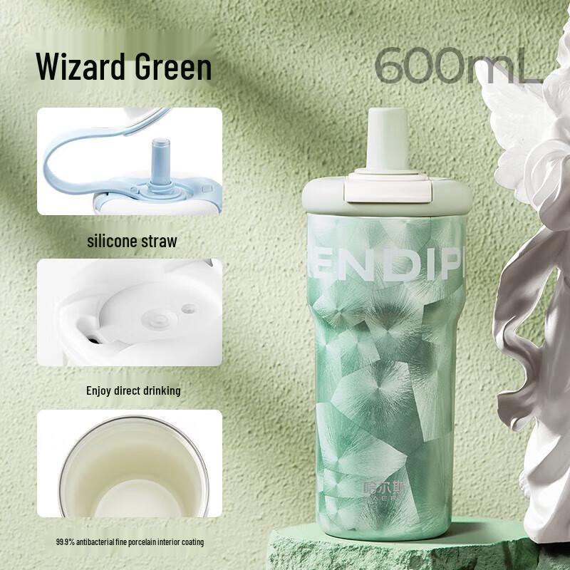 HAERS 600ml Stainless Steel Insulated Dual-Drink Straw Bottle