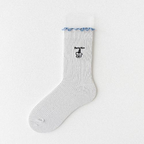 

Women Socks Animals Cartoon Embroidery Japanese Kawaii Cute Socks College Style Solid Color School Students Lolita Ruffle Socks One Size белый