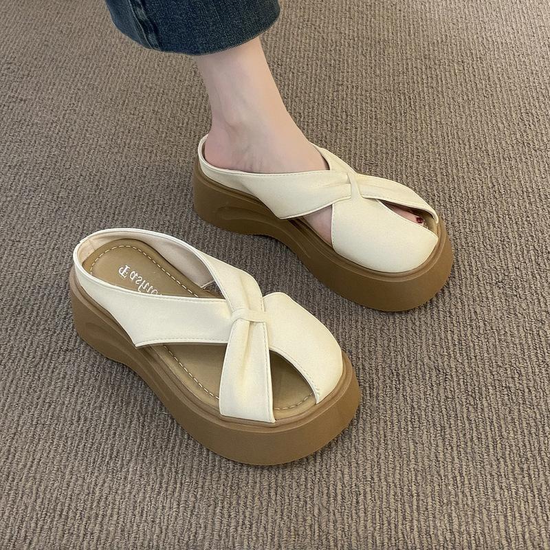 Height-increasing Thick-soled Mary Jane Shoes, Women's New Summer Outer Wear Fashionable and Versatile Casual Soft-soled Non-slip Bag Head Slippers