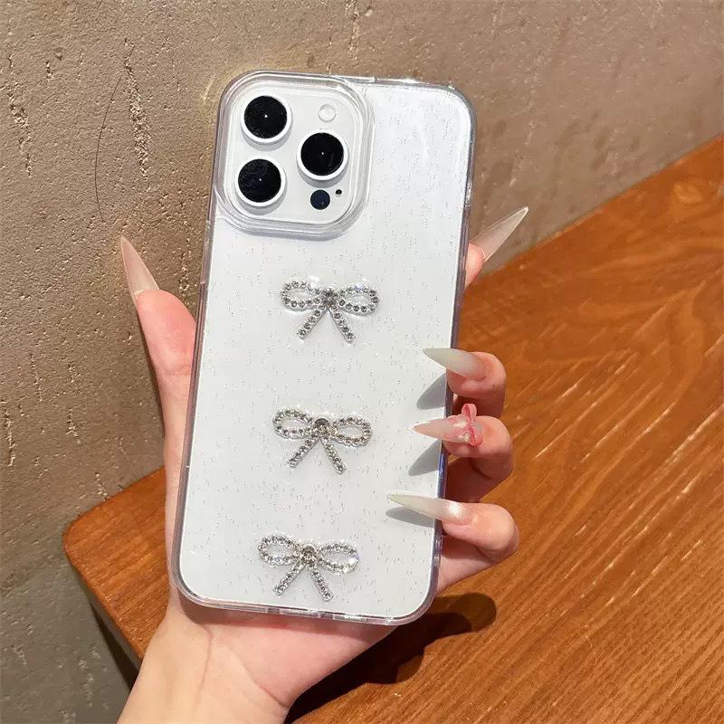Transparent Drip Glitter Phone Case For Iphone16Promax Bow Apple 17 Fashion