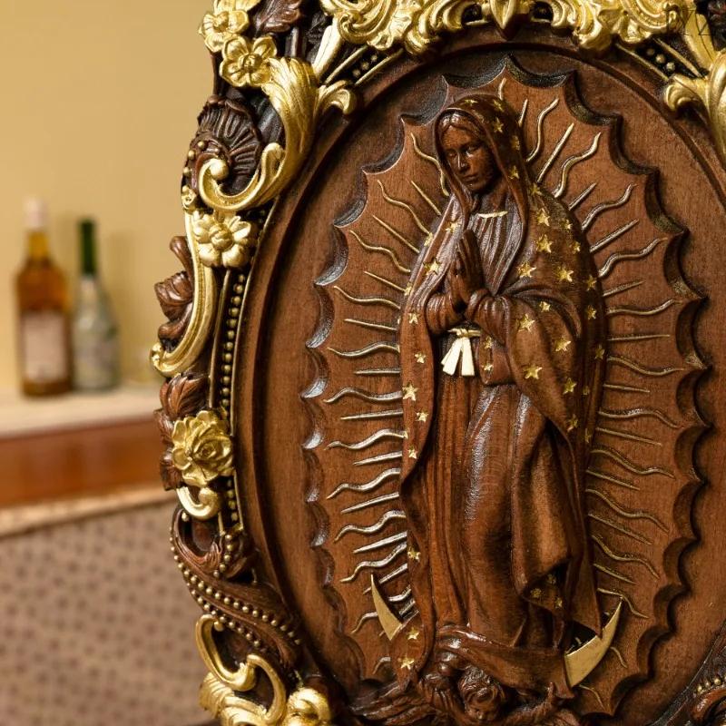 Religious Wood Carving Guadalupe Virgin Mary Statue Figure Madonna Catholic Family Church Wall Decor