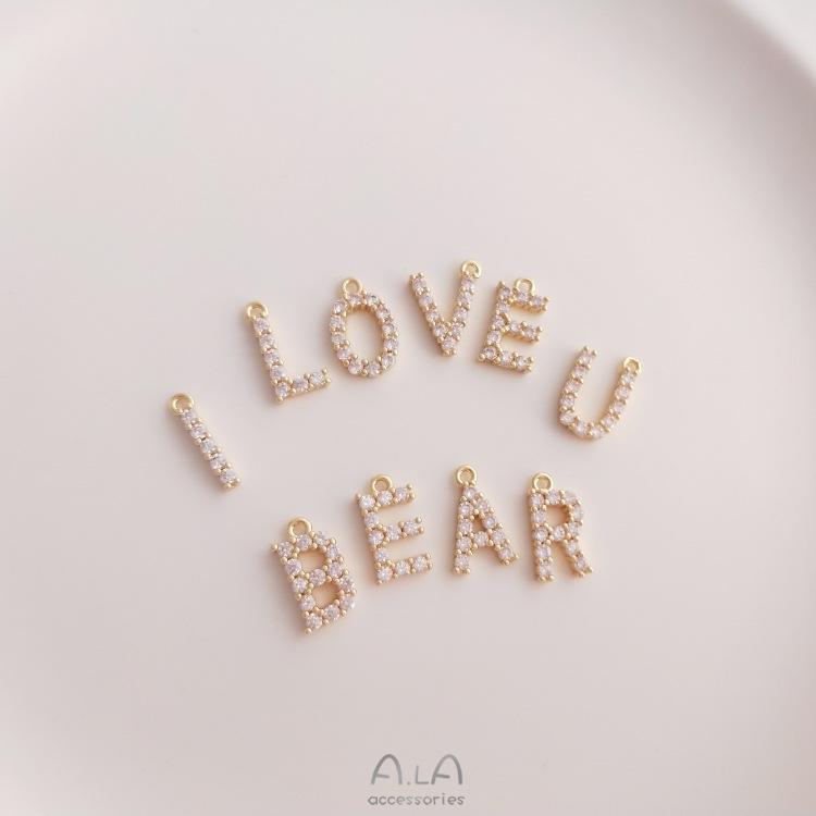 14K Gold Plated Zircon Alphabet Pendant for DIY Jewelry Accessories
