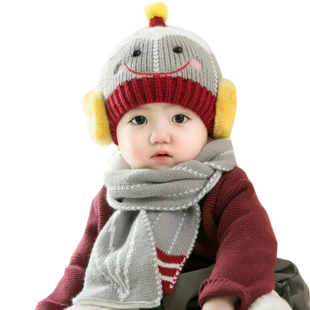 

Girls Boys Cute Hats and Scarf Set, 6-12 Month Knit Warm Winter Hat Beanie Cap gray #1
