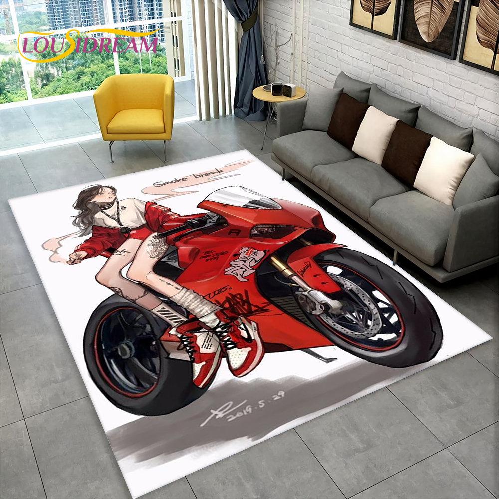 3D Motorcycle Racing Area Rug Large,Carpet Rug for Home Living Room Bedroom Sofa Doormat Decoration,Kid Play Non-slip Floor Mat