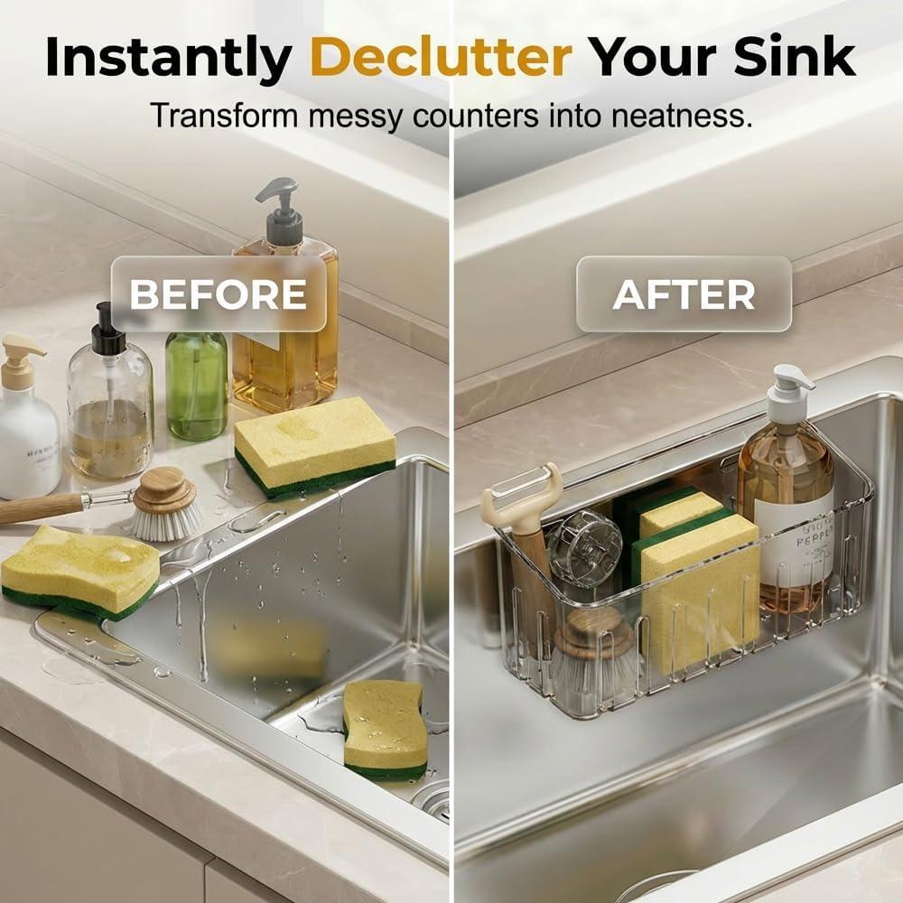 Kitchen sink sponge rack – 2026 new suction cup sink corner rack, cubic storage organizer.