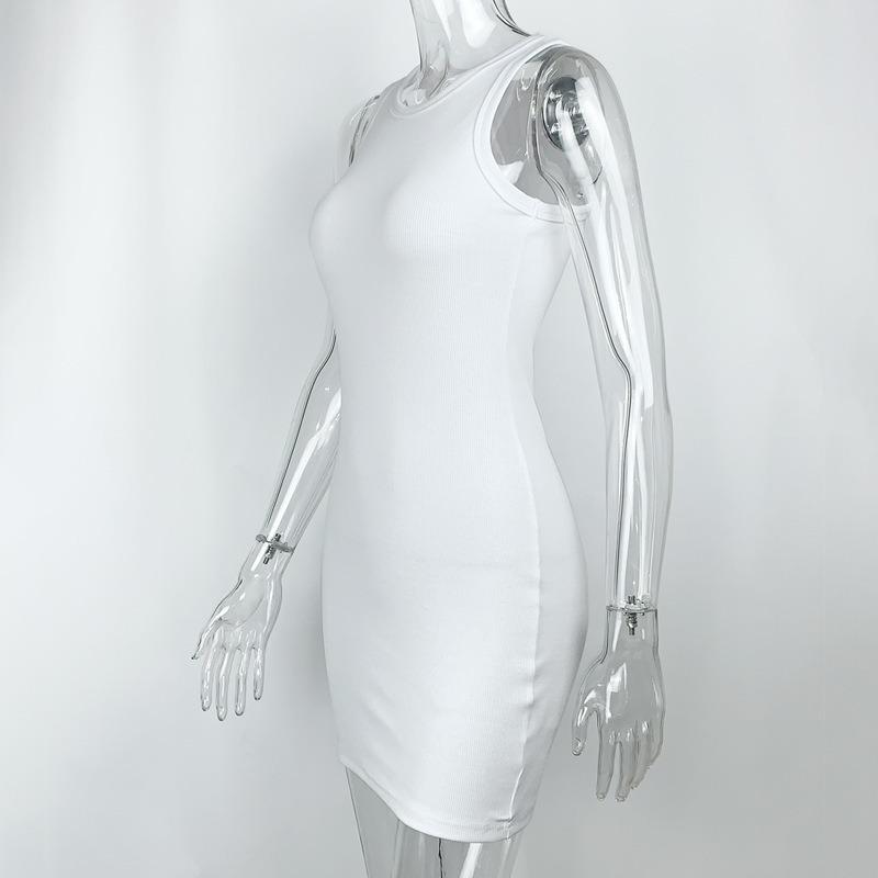 Sommer Ärmellos Sexy Tasche Hüfte Kurz Kleid Einfach Schlankmachend Tanktop O-Ausschnitt Mini Kleider Basic Mode Bodycon Party Elegant Kleidung
