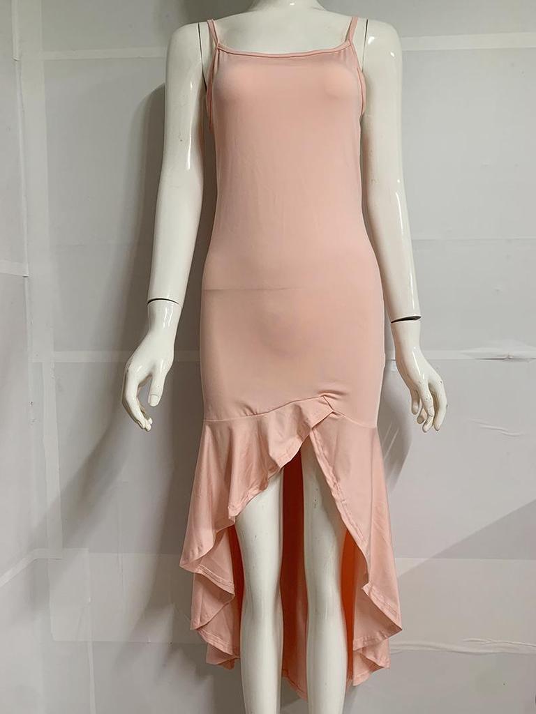 Summer Sexy Ruffle Irregular Backless Women's Suspender Dress
