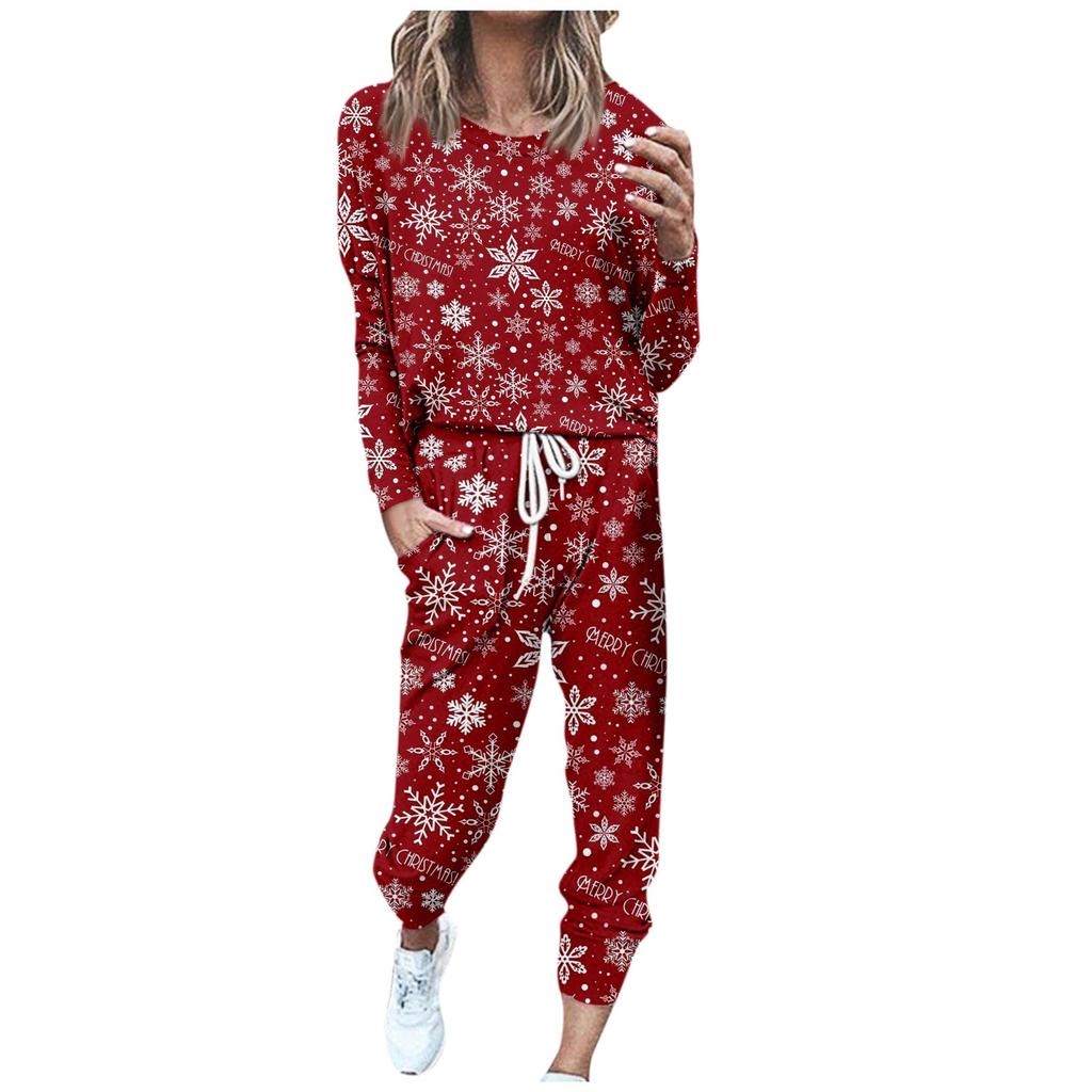 Sets für Damen, 2-teilig, Rundhals-Langarmhemd, Kordelzug, Jogginghose, Taschen-Sets