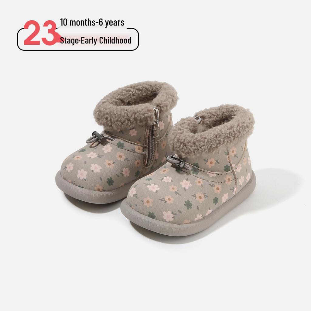 2025 Winter Girls' Velvet-Lined Warm Toddler Boots - Soft Soles, Non-Slip, Short Cotton Boots