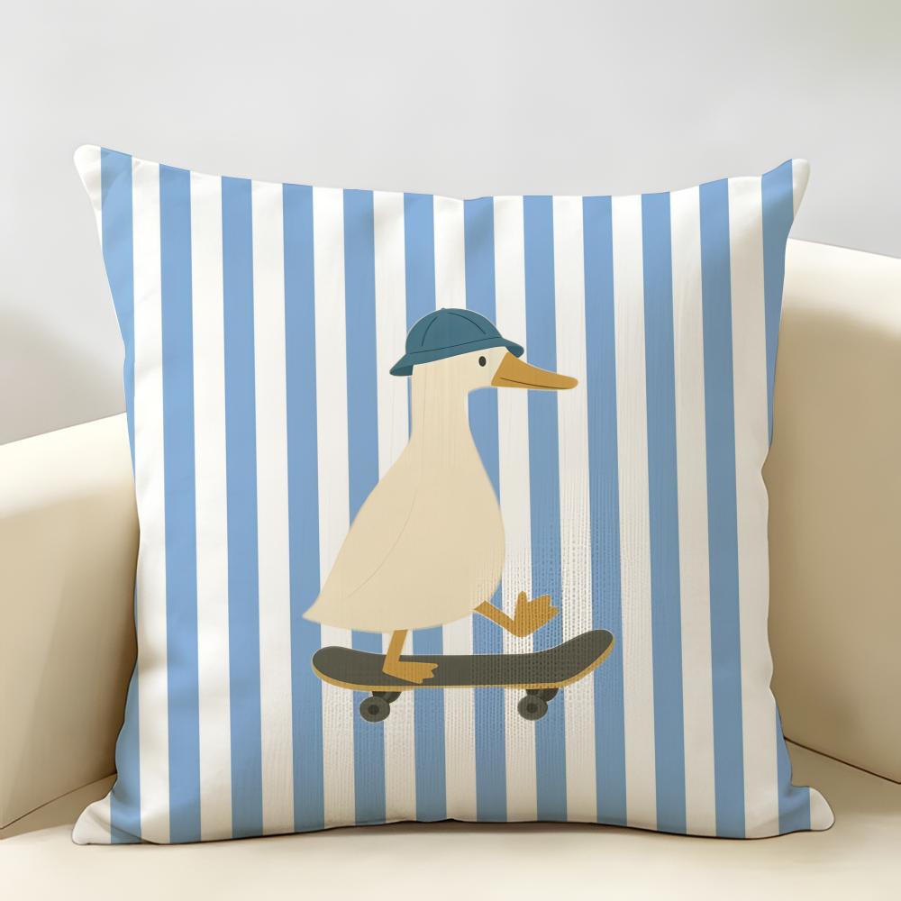 Cute Funny Animal Ins Cartoon Cushion Cover Natural Linen Organic Fabric DoubleSided Printing Room Sofa Decor Pillow Case