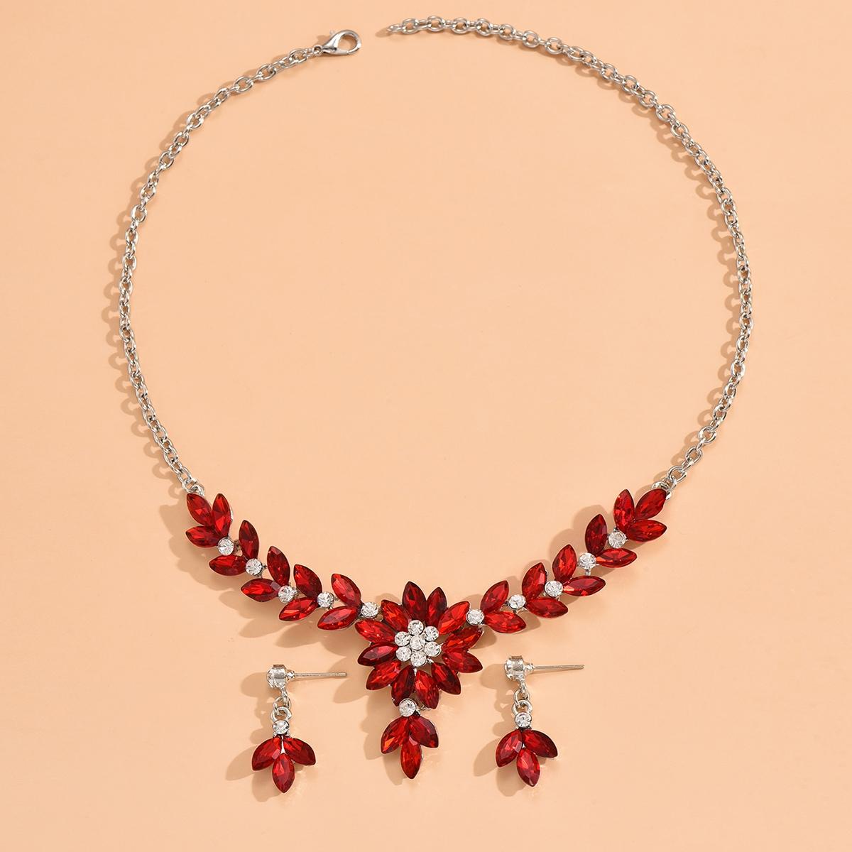 

Комплект из 3 модных женских разноцветных ожерелий и серег с кристаллами в виде цветка, аксессуары для банкетов и вечеринок