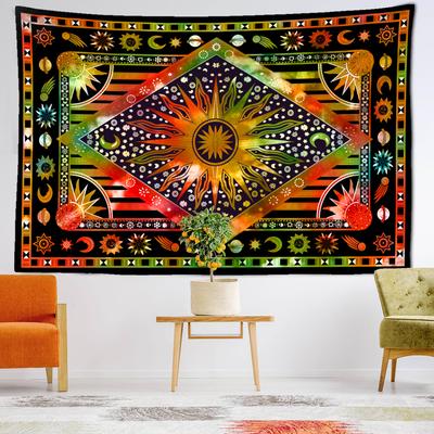 Arazzo Tarocchi Sole Verde e Arancione da Appendere al Muro Hippie Tapiz Arte Astratta Psichedelico Stregoneria Camera Decorazione Casa