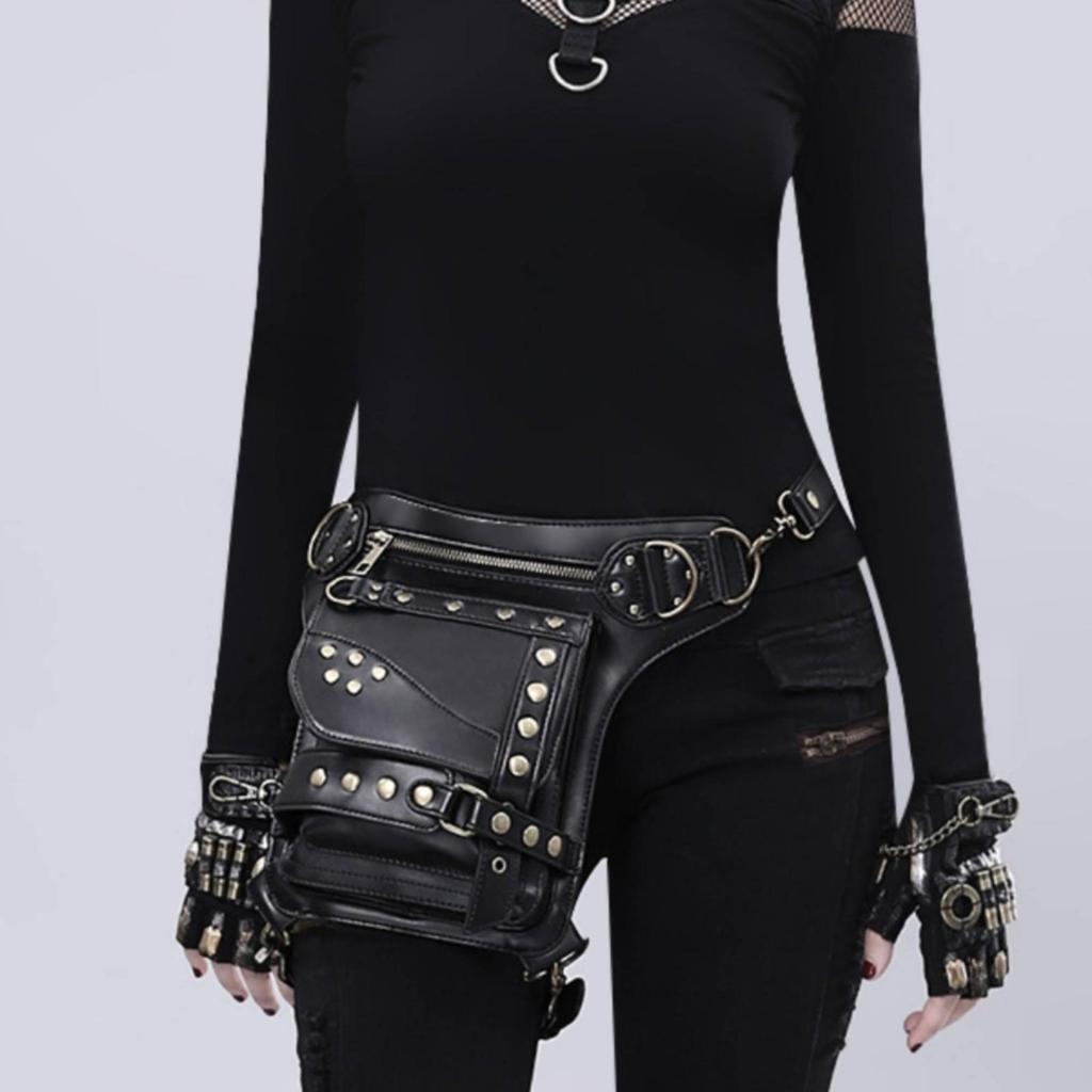 Waist Bag with Belt Steampunk Leg Strap Biker Themed Fanny Pack for Bikers,