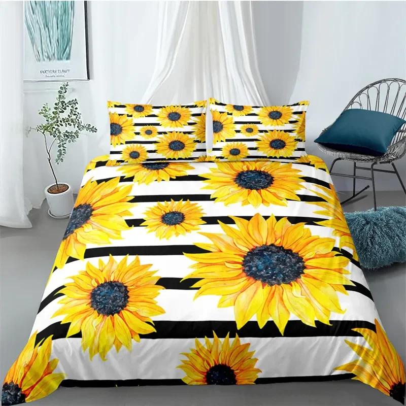 Sunflower Duvet Cover Yellow Flower Bedding Set Single King Microfiber Farmhouse Green Leaves Floral Quilt Cover With Pillowcase