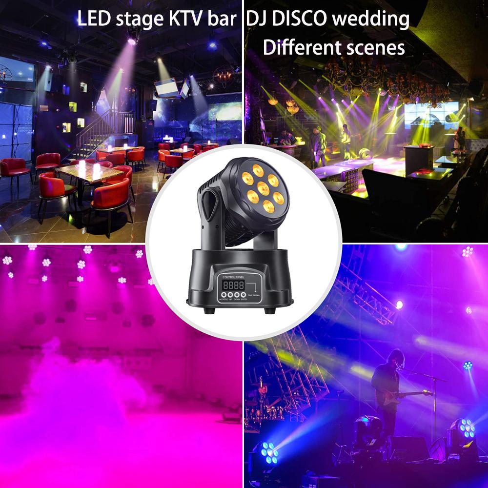 1/4PCS Moving Head Stage Lights 7x10W RGB Disco DMX Laser Bar Party Dance Birthday Wedding Christma Effect Lamp Sound Control