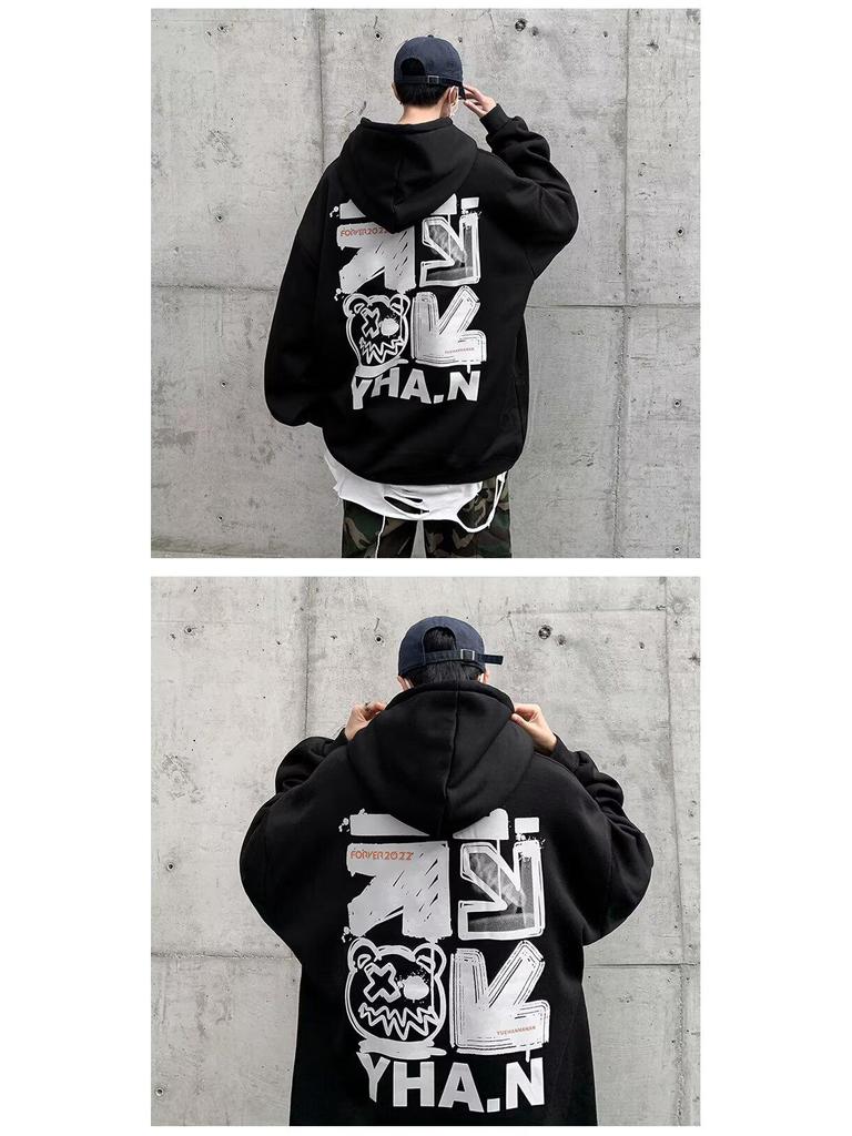 Men's Heavyweight Hooded Sweatshirt - Trendy Autumn/Winter High Street Style, Loose Fit, Velvet Lined.