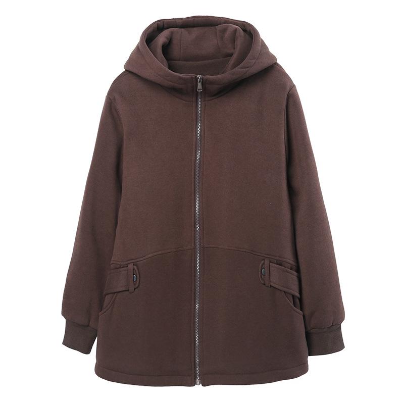 Women's Fleece-Lined Hooded Cardigan - Autumn/Winter 2024 Casual Loose Fit for Middle-Aged Moms