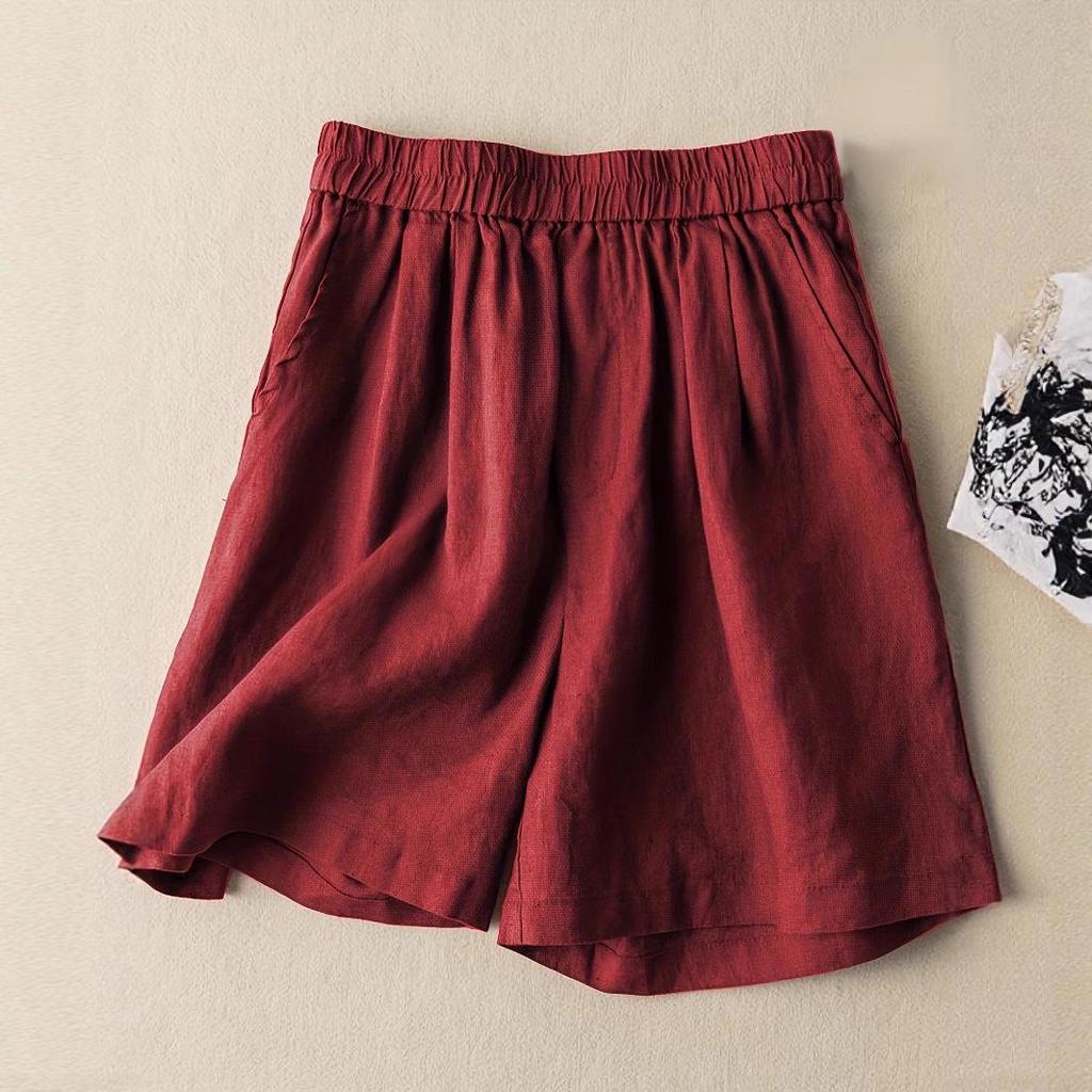 Women's Summer Retro Cotton Linen Wide-Leg High-Waisted Breathable Shorts - Loose, Slimming, Artistic, Casual.
