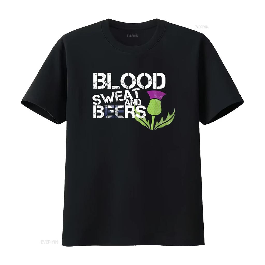 Blood Sweat And Beers Scotland Scottish Rugby Mens Boys T Shirt Top with Thistle Design vintage Washed Soft graphic