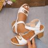 Fashion 2025 New Ladies Shoes Buckle Strap Women's Sandals Fashion Metal Decoration Summer Casual Plus Size Open Toe Heeled Sandals