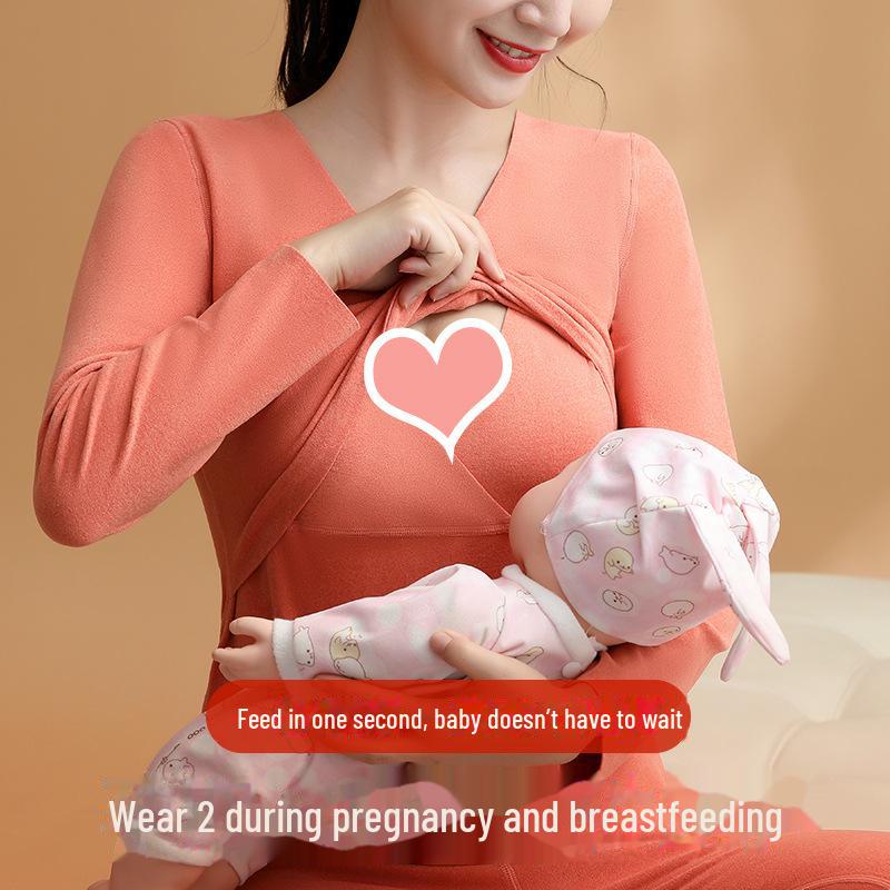 Thermo-Unterwäsche-Set für Schwangere: Plus Samt Herbst/Winter Postpartale Pyjamas für stillende Mütter