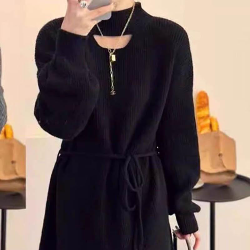 Sweater for Women Autumn Winter Thickened Tapered Waist Warm Knitted Stretchy Long Sleeve High-neck Oversize Tops