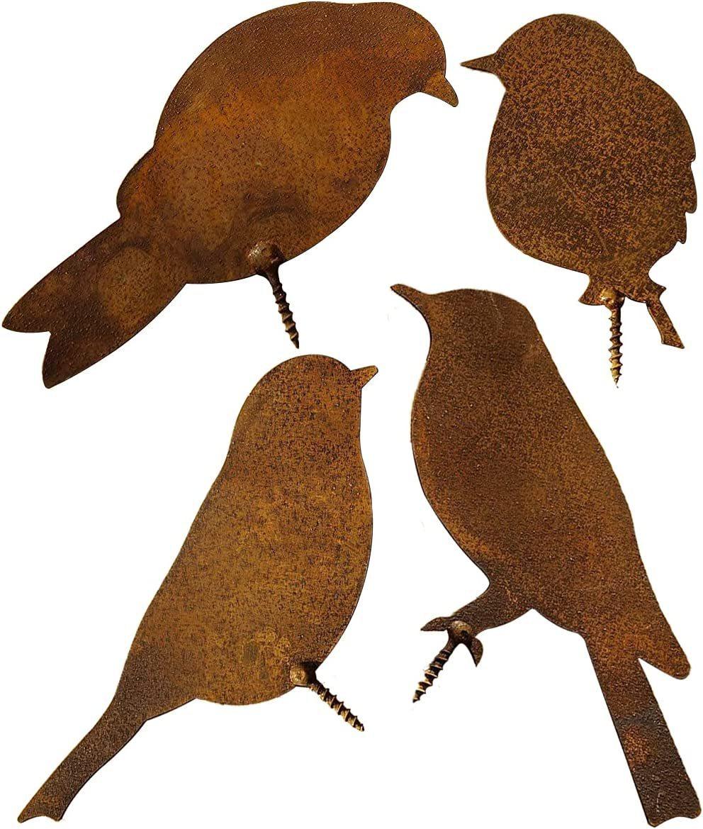 

4pcs Rustic Bird Garden Stakes - Heavy-Duty Iron Yard Decorations with Vintage Brown birds, for Patio, Year-Round Decoration