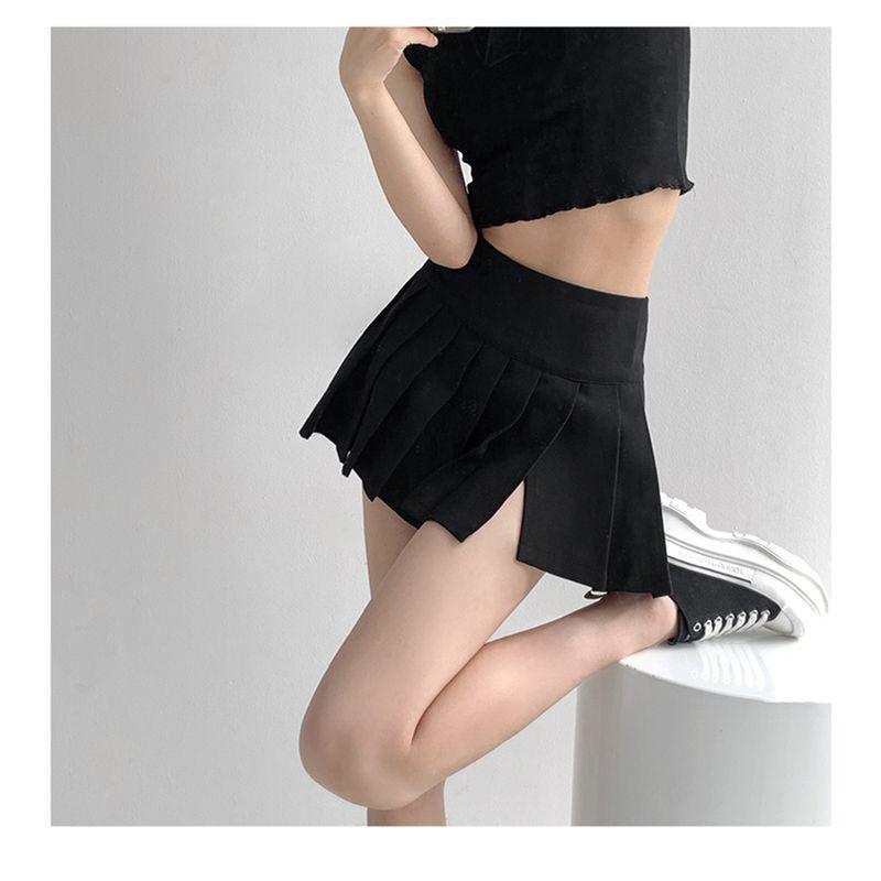 

Pure Desire Fashion Sexy Slit Pleated Pantskirt Sexy Short Skirt Plus Size Fat Girl High Waist Versatile Slimming A- line Skirt Black XL