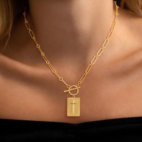 Women Cross Pendant Necklace 16" Paperclip Chain Trendy Dainty Charm Necklace for Women Fashion Religious Simple Jewelry Gift