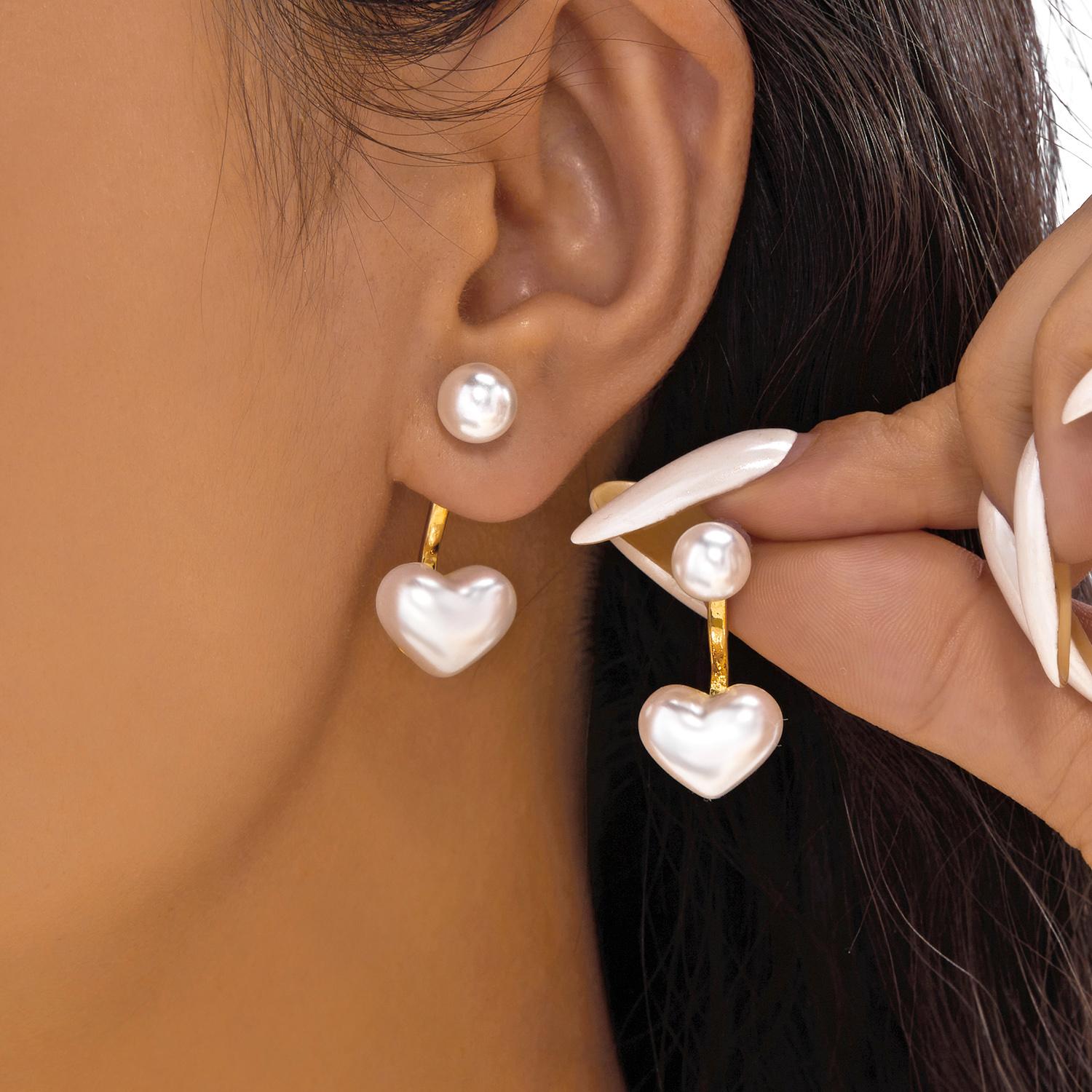 Fashion Simple Love Heart Imitation Pearl Earrings for Women Sweet Elegant Temperament Drop Earring Trend Jewelry Accessory Gift