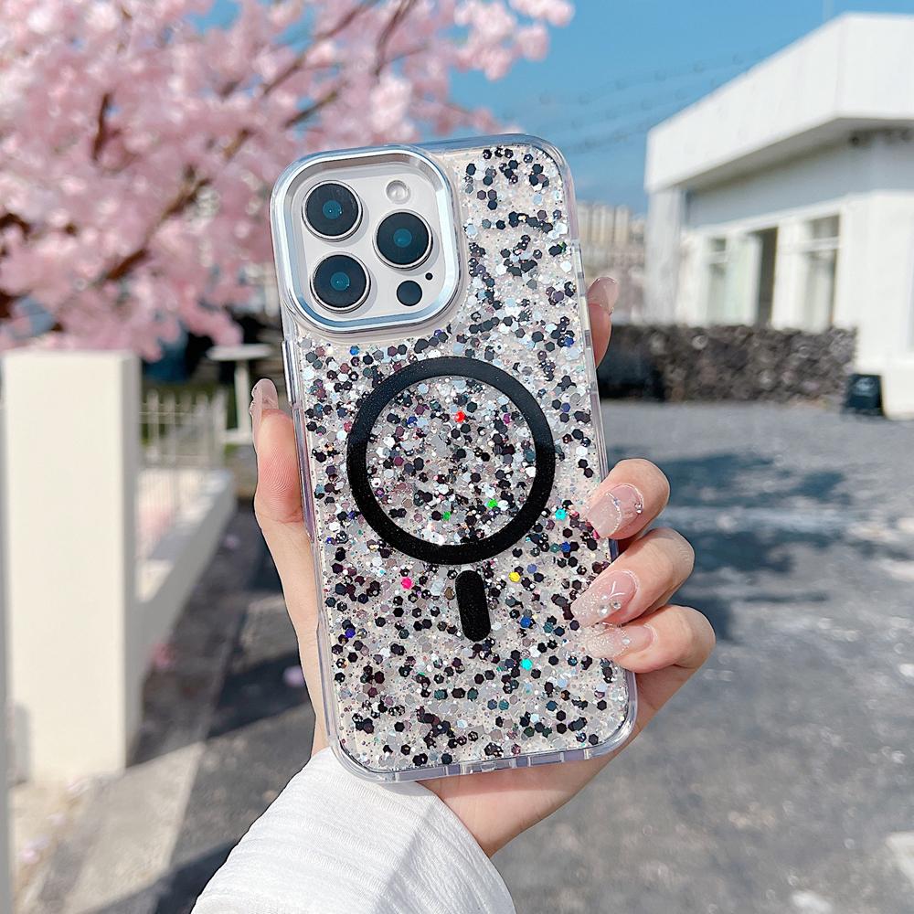 KEYSION Luxuxy Glitter Magnetic Phone Case for MagSafe for iPhone 12 13 14 Pro Max 14 Plus Soft TPU+PC Shockproof Back Cover