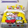 BT21 Friends Design Bed Bedding Set 1 Duvet Cover + 2 Pillowcases Soft Breathable Household Bed Linens