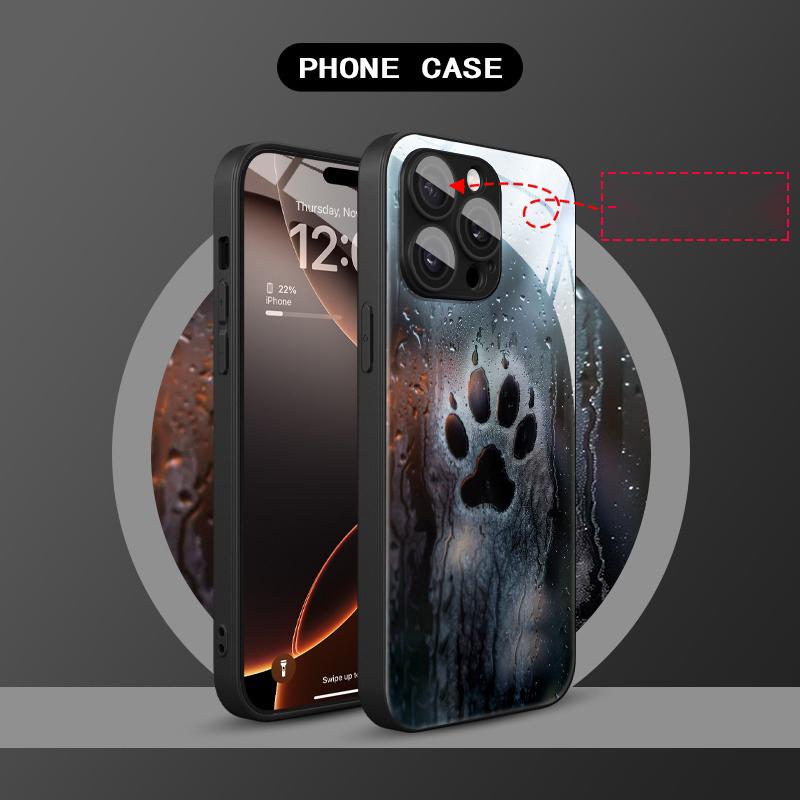 Cute Waterdrop Dog Footprint Pattern Tempered Glass Black Phone Case For Samsung Galaxy S25 S24 S23 Ultra Plus FE Cover