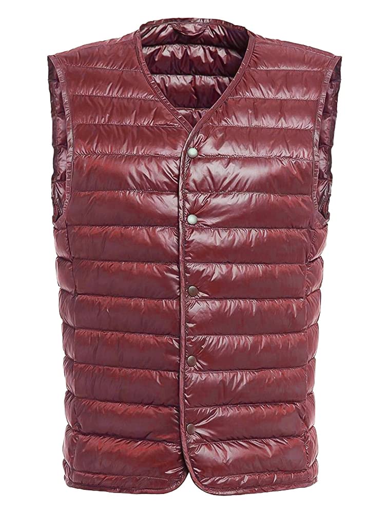 DUZTELYI Collarless Down Ultralight Inner Lightweight and Includes Compact Storage DU520 Men's Vest, Vest, Warm, Bag, (3XL, Red)
