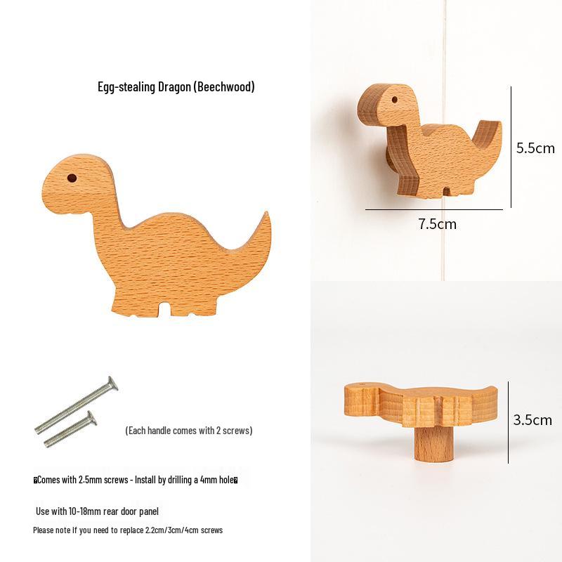 Dinosaur Handle for Children's Room - Cute Wooden Animal Cartoon Drawer & Cabinet Pull
