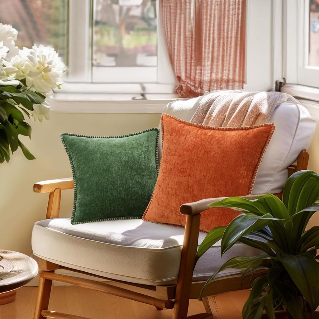 Fall Decorative Cozy Throw Pillow Covers Cases for Couch Sofa Home Decoration Solid Dyed Soft Chenille Fall Orange Cushion Cover